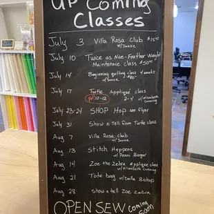 Upcoming classes
