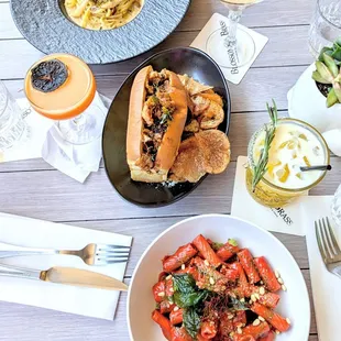 Linguini Alfredo, Lobster Roll, and Blossoms Rigatoni