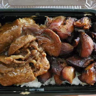 Quick little grab n go from earlier, teri beef bbq chicken