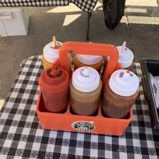 Six sauces to choose from.