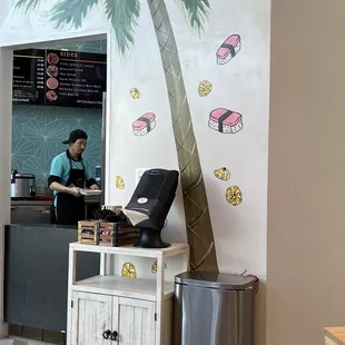 a palm tree painted on the wall