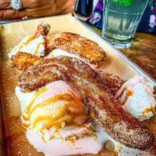 bacon and ice cream on a tray