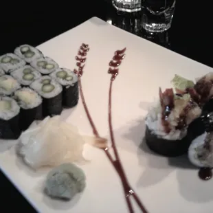 2 veggie rolls and Shrimp Tempura Roll