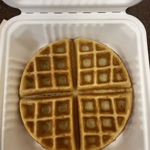 Waffle platter (scrambled eggs with cheese,ham, and home fries)