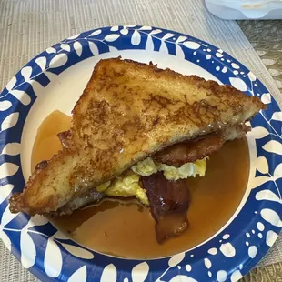 A custom made breakfast sandwich from the French toast platter