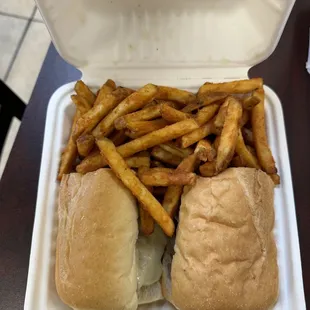 Steak n cheese with seasoned fries