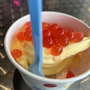 Pineapple / Tart with strawberry boba.