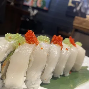 Special Escalar Roll topped with tobiko