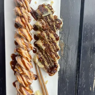 shaggy dog (left); crunchy roll (right)