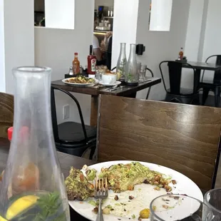 Plates left with food.