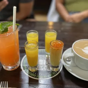 From left to right - Fresh Strawberry - Mint Lemonade, BJC Ginger Shot, Dirty Matcha Latte