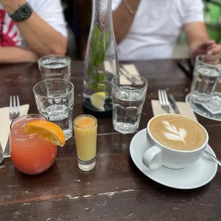 Vanilla Latte, BCJ ginger shot and Cali-sunset.