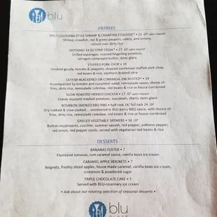 The menu!