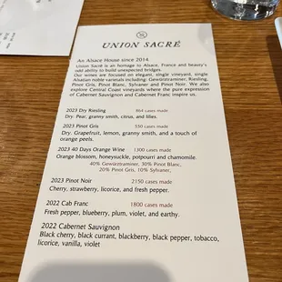 Wine tasting menu for 16 February 2025