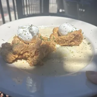 Chicken brunch goodness Gorgonzola saucw was so good with egg and fried chicken!