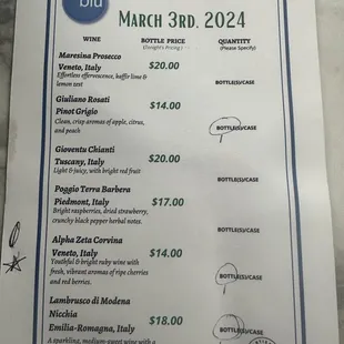 Wine menu