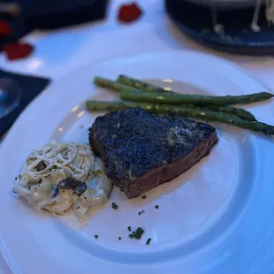 16oz dry aged ribeye (we split it) with asparagus