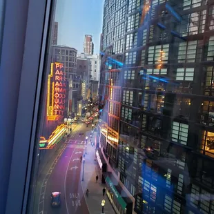 View of Paramount theater sign and Washington St.