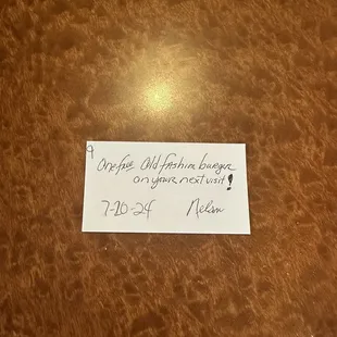 Owner Nelson gave us a card for our next visit