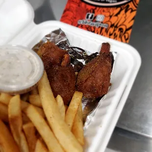 Lemon Pepper vegan wings, buttermilk housemade vegan ranch &amp; fries