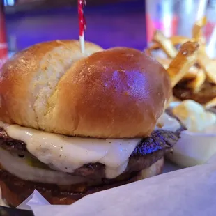 Delicious cheeseburger and fries!