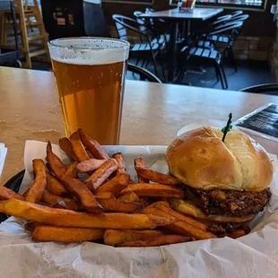 Bacon Jam Burger with Sweet Potato Fries