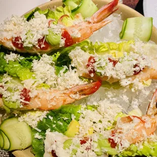 Shrimp  on ice with its signature grated horseradish!