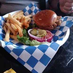 Grilled chicken sandwich with fries