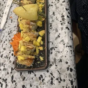 Some type of sushi roll. I did taste it and it was very good.