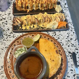 Mexican Sushi and Quesabirria with Consome
