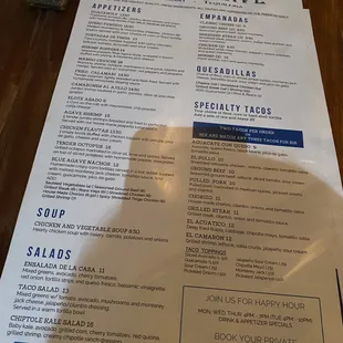 Menu as of 2023