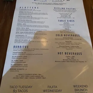 Menu as of 2023