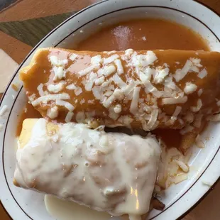 Tamale on top,  chimichanga on bottom.  A la carte