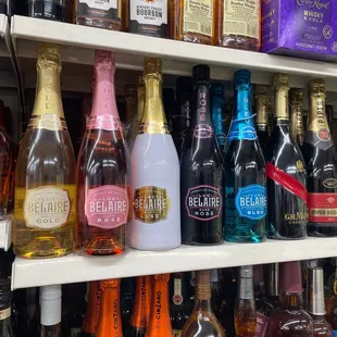 a variety of liquor bottles