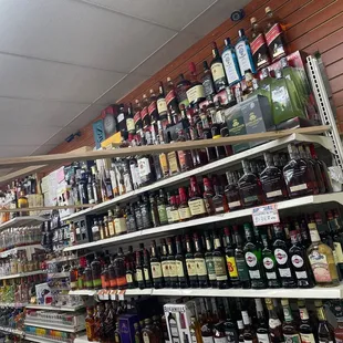 shelves of liquor in a store