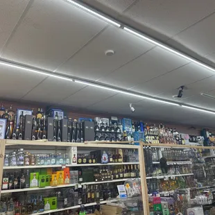 shelves of liquor in a store