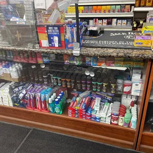 a display of various beverages