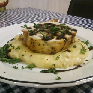 Stuffed Pork Tenderloin with Balsamic BBQ Glaze and Double Creamed Potatoes