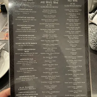 Sake and Wine Menu