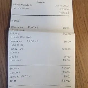 Creative billing..  our bill should have been 43 plus tax.  We will not be back, thats for sure!!