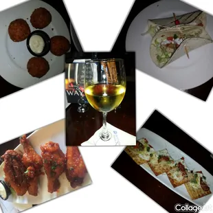 Food was good. Macaroni balls, chicken wings, fish tacos,&amp;caprese flat bread. Happy Hr Mon-Fri 4:30-7; $2 off p/item except mixed drinks.
