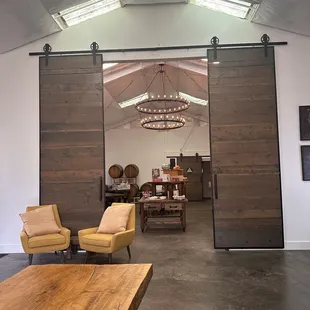 the interior of a barn
