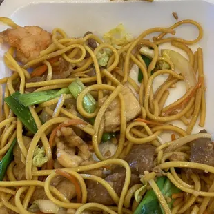 Combo lo mein, good flavor not super greasy like some can be.