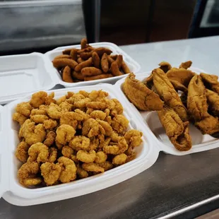 Family Pack Combo of Baby Flounder &amp; Baby Shrimp with box of homemade hush puppies