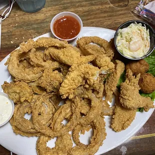 4. Fried Catsish and Oysters. Seafood fresh side slaw is amazing.