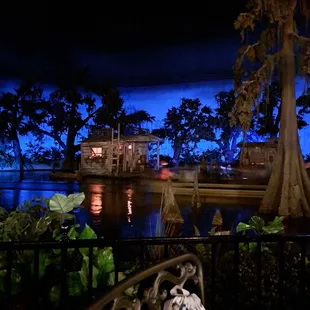 Pirates of the Caribbean boat passing by our table