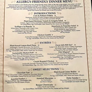 Braille menu available upon request