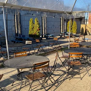 tables and chairs outside