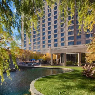 Enjoy patio seating with water views.