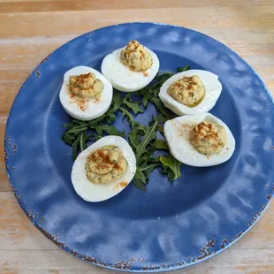 Deviled Eggs. Pretty tasty (the egg whites were possibly a bit firm/overcooked but not too badly)